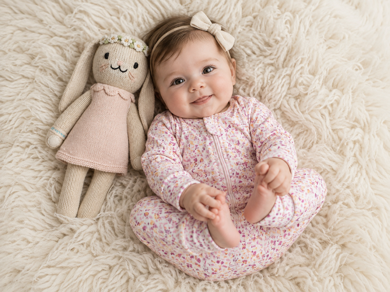 Load image into Gallery viewer, Baby girl organic cotton romper with lavender leaf print – Khaki Lilac
