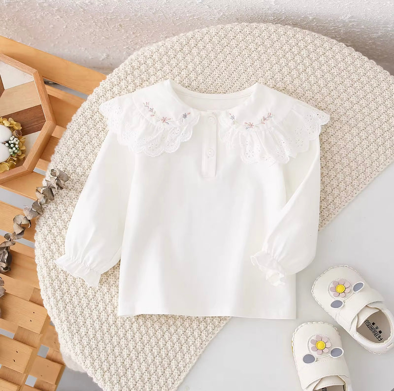 Load image into Gallery viewer, Blouse bébé manches longues coton fleurs brodée – Blush - Boutique Kaki Lilas
