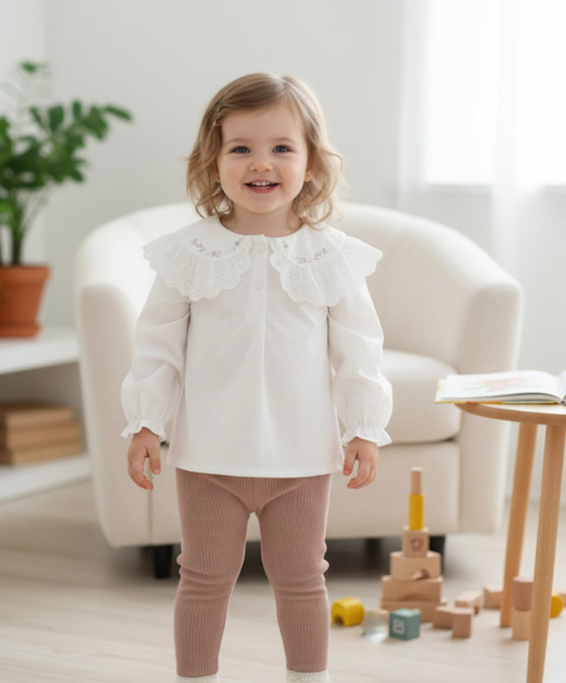 Load image into Gallery viewer, Blouse bébé manches longues coton fleurs brodée – Blush - Boutique Kaki Lilas
