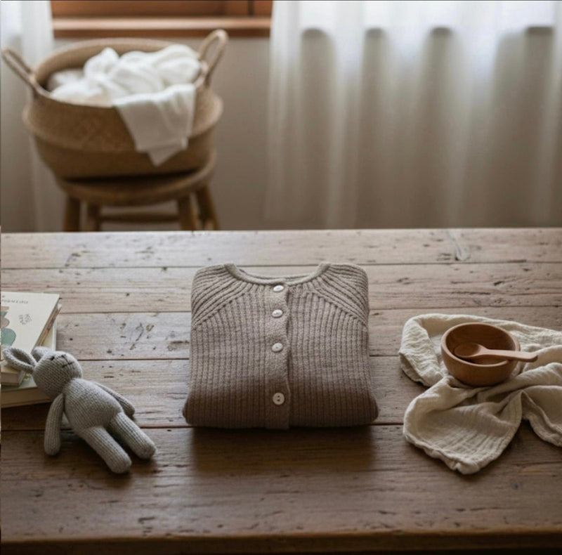 Chargez l'image dans la visionneuse de la galerie, Combinaison bébé garçon tricot coton – Kaki lilas
