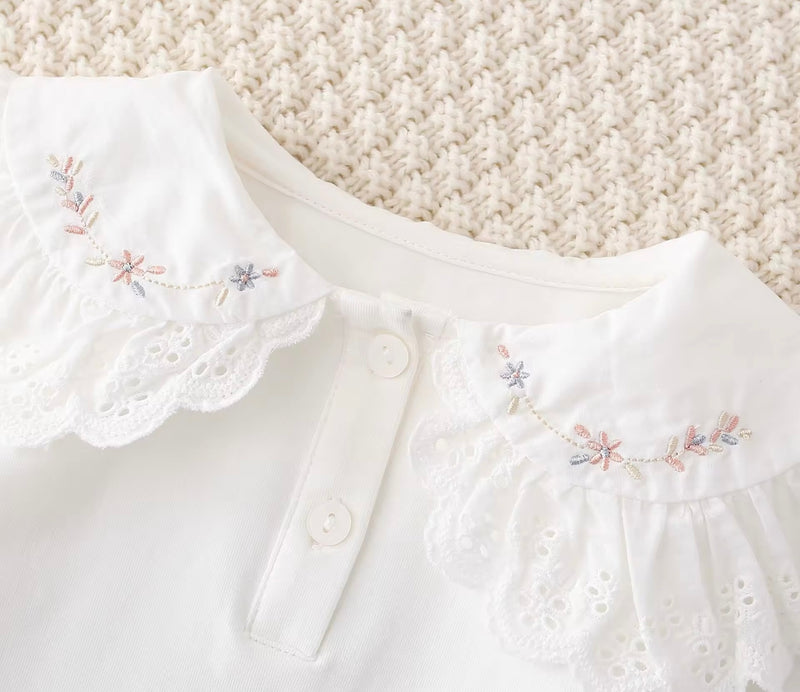 Load image into Gallery viewer, Blouse bébé manches longues coton fleurs brodée – Blush - Boutique Kaki Lilas
