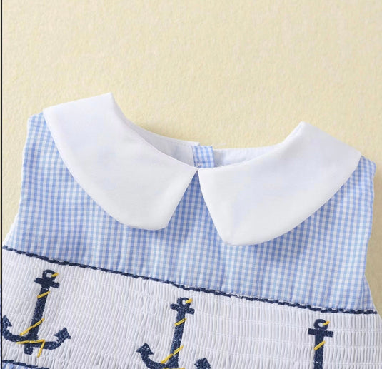 Baby girl's blue checkered cotton dress