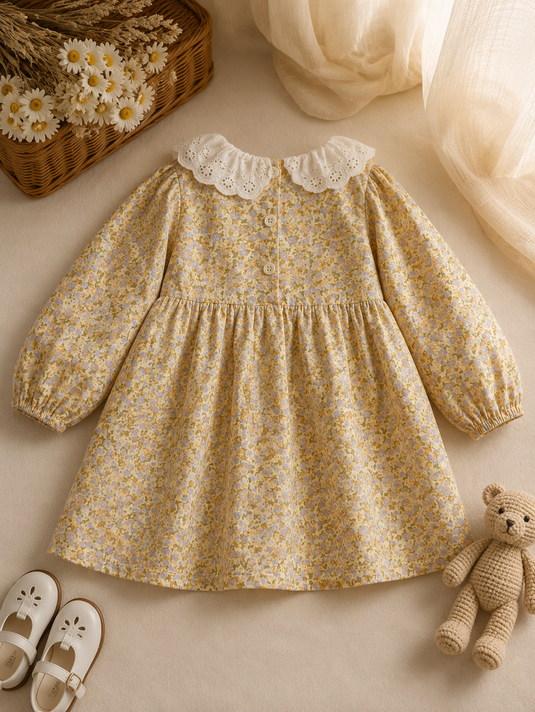 Robe Marguerite florale à col Peter Pan pour bébé et fille – Automne
