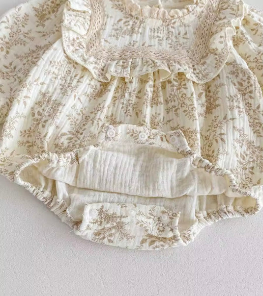 Baby girl beige Liberty print soft cotton romper