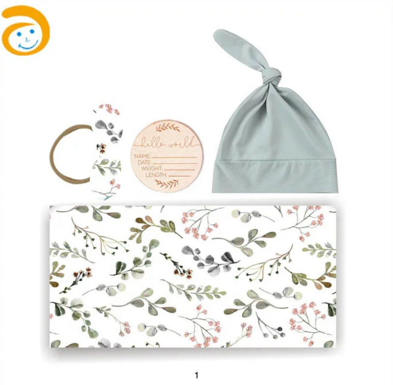 Load image into Gallery viewer, Cotton baby cocoon set – blanket, hat, and headband
