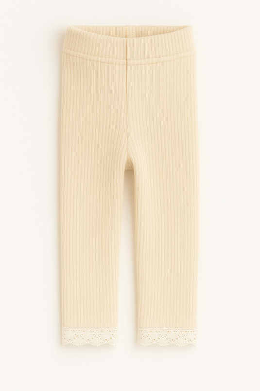 Leggings bébé et enfant en coton doux avec délicate finition dentelle – Kaki Lilas - Boutique Kaki Lilas