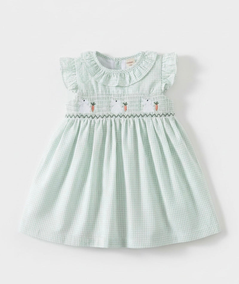 Load image into Gallery viewer, Baby girl's green checkered cotton dress
