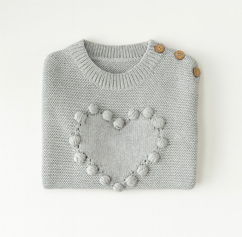 Load image into Gallery viewer, Soft cotton baby girl sweater with embroidered heart – Khaki Lilac
