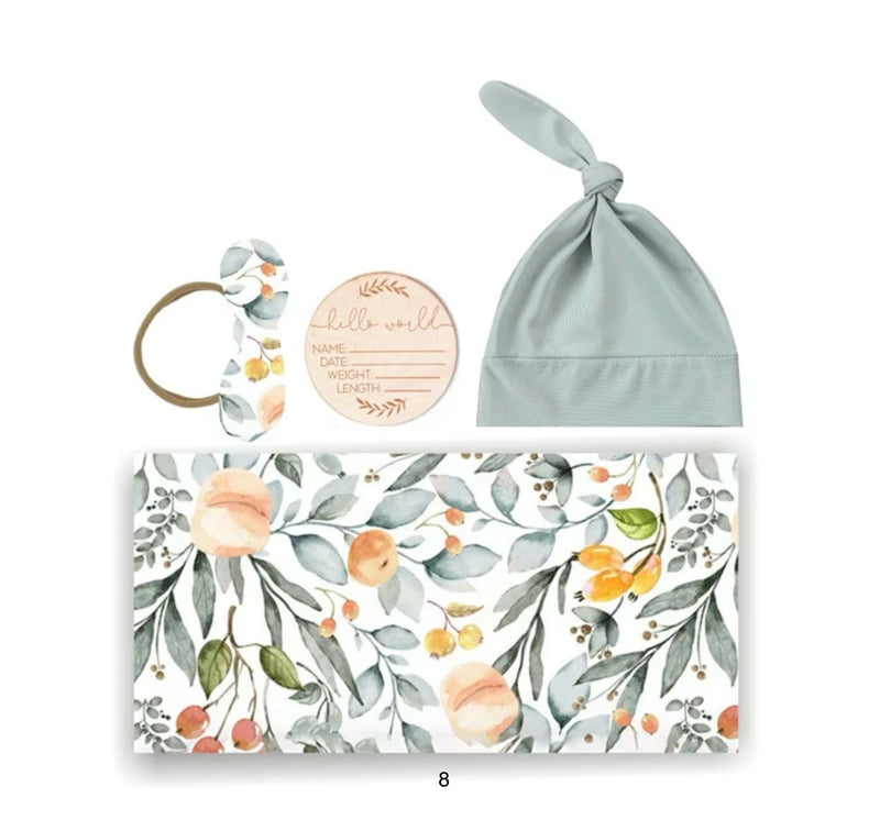 Load image into Gallery viewer, Cotton baby cocoon set – blanket, hat, and headband
