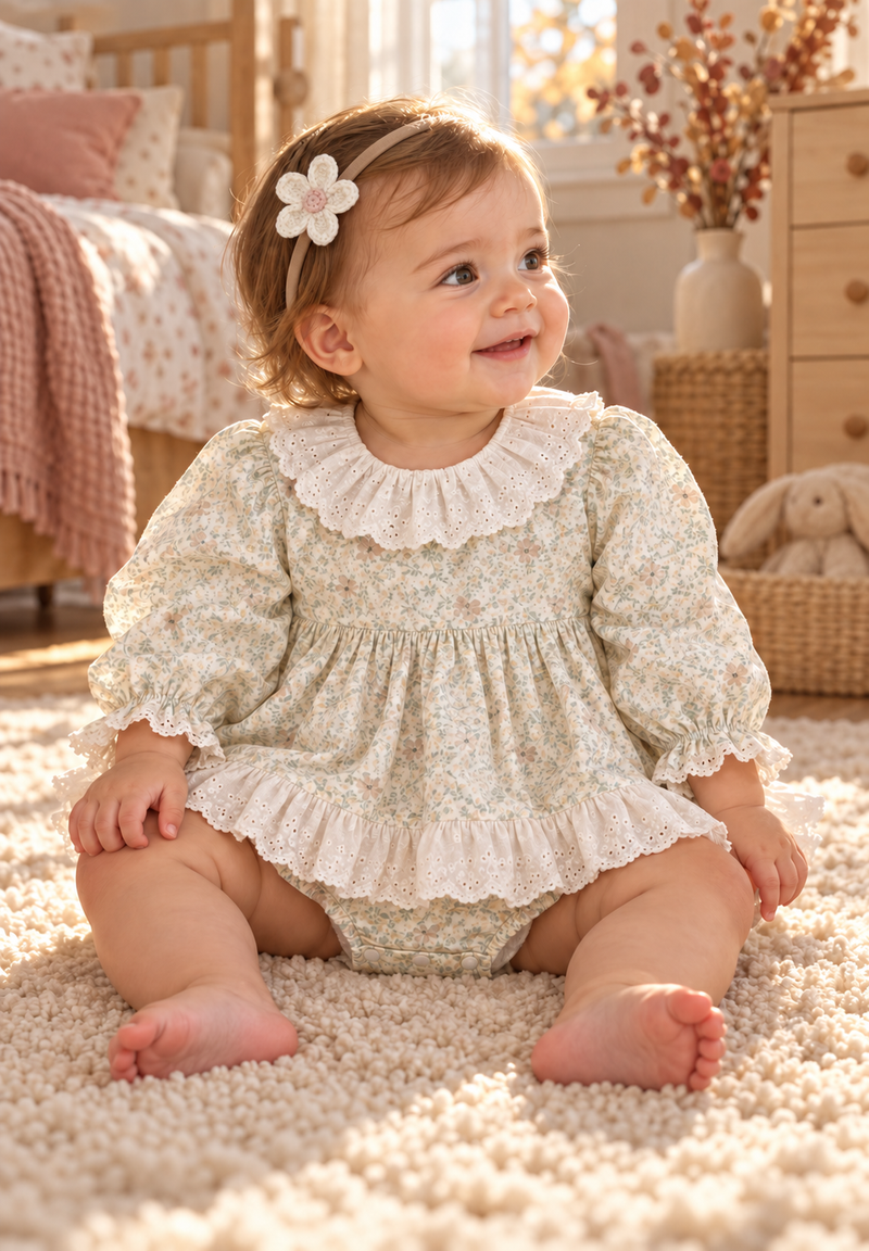Load image into Gallery viewer, Baby Girls' Peter Pan Collar Eyelet Romper Dress – Fall/Winter
