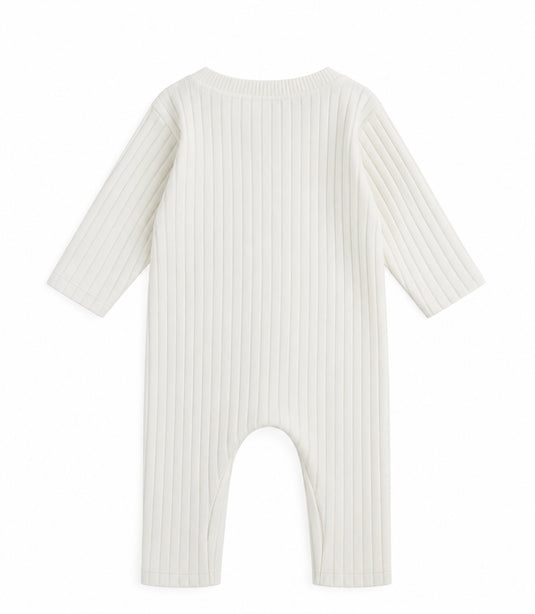 Barboteuse bébé unisexe blanche en tricot de coton – manches longues