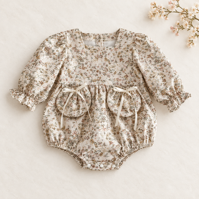 Load image into Gallery viewer, Barboteuse bébé fille fleurie – Style vintage - Pré-commande
