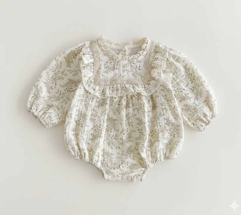 Load image into Gallery viewer, Baby girl beige Liberty print soft cotton romper
