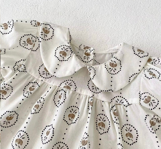Barboteuse bébé fille été à motifs ronds fleuris