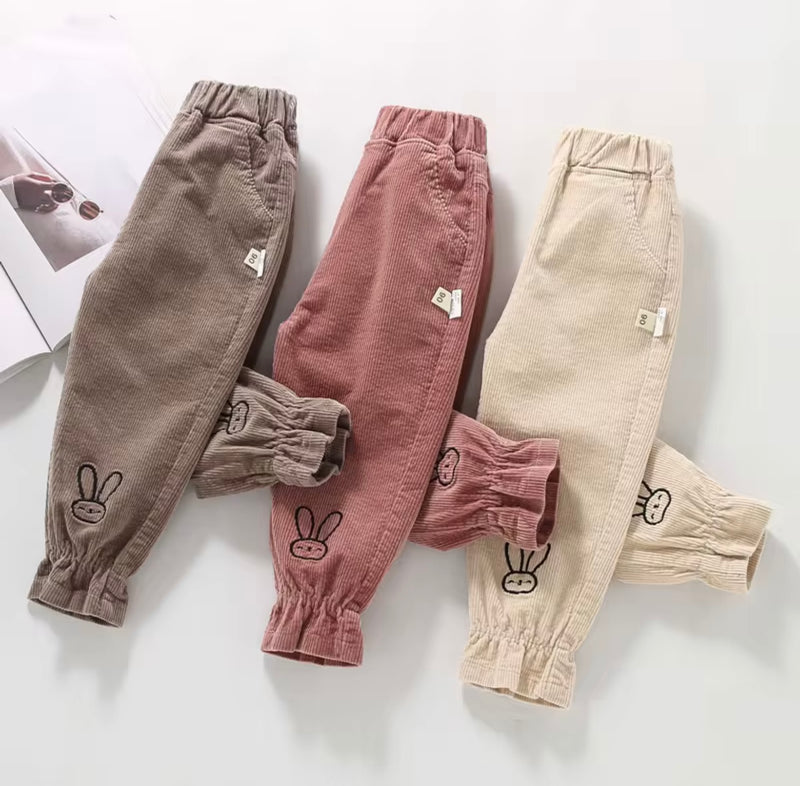 Load image into Gallery viewer, Girls' corduroy trousers with rabbit print – Kali
