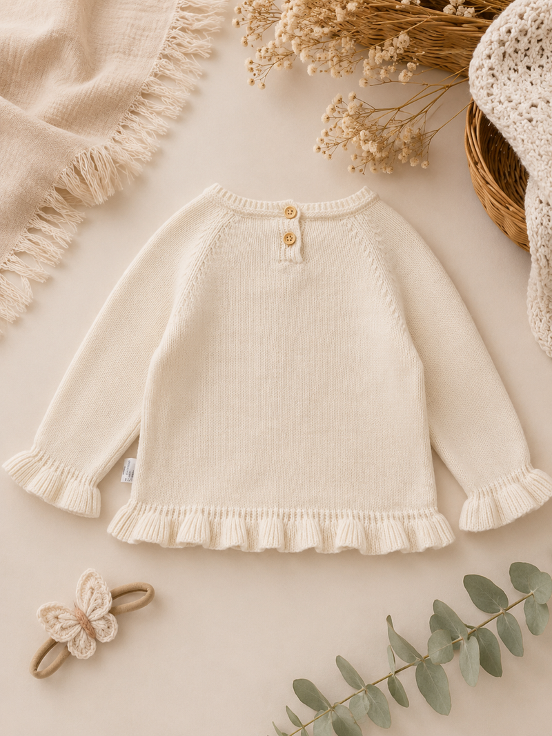 Chargez l'image dans la visionneuse de la galerie, Chandail fille en tricot ivoire avec torsades – Automne-Hiver
