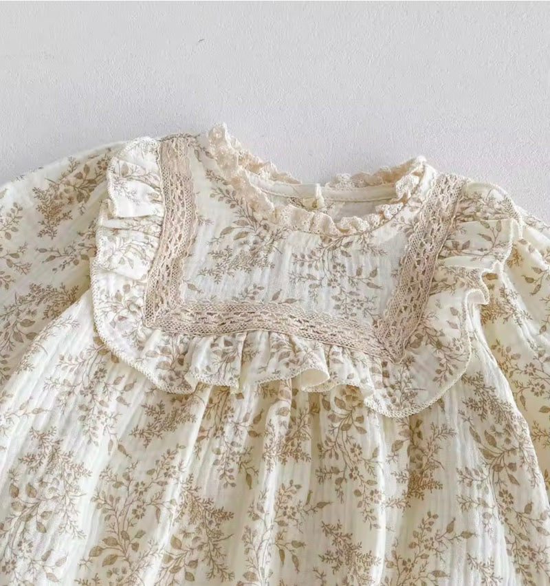 Load image into Gallery viewer, Baby girl beige Liberty print soft cotton romper
