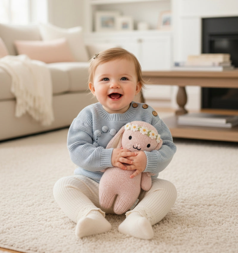 Load image into Gallery viewer, Soft cotton baby girl sweater with embroidered heart – Khaki Lilac
