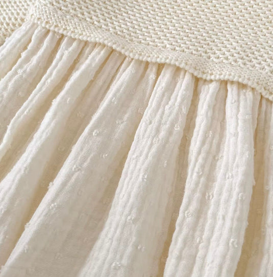 Baby girl ivory cotton and knit romper – Autumn-Winter