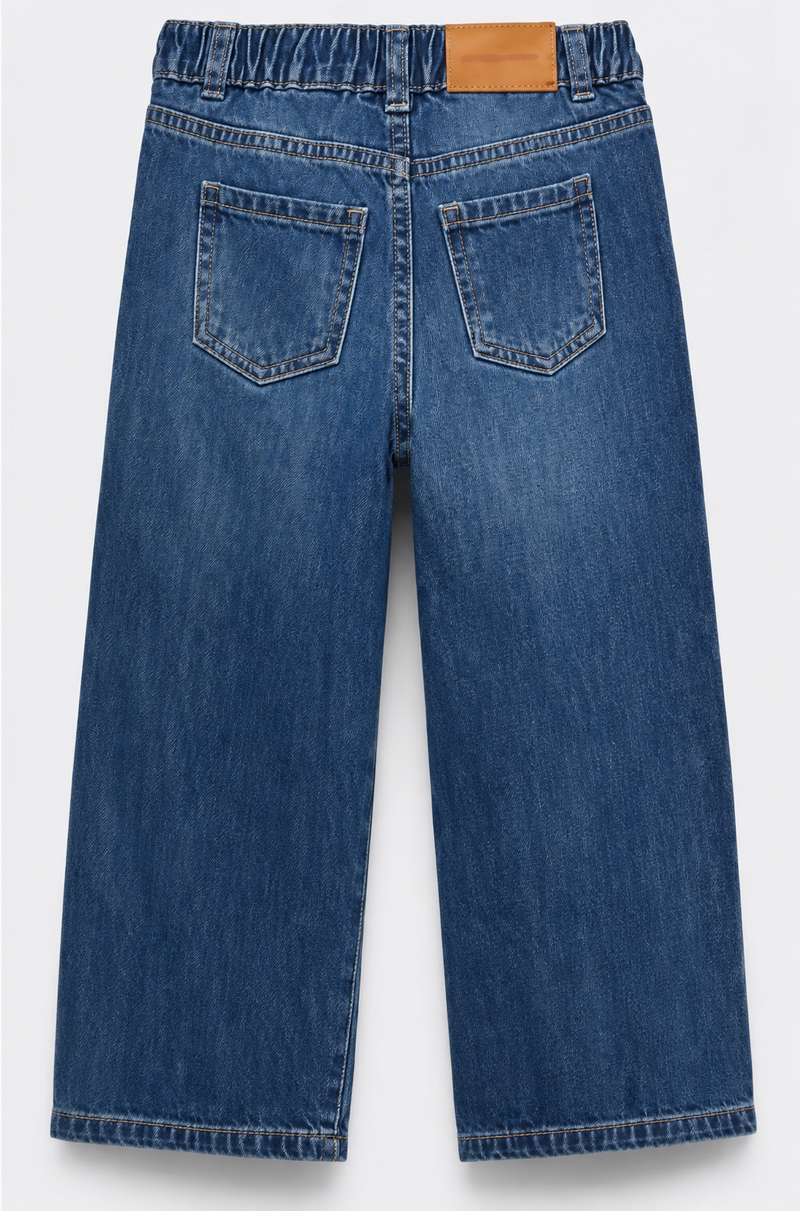 Load image into Gallery viewer, Jeans fille à jambes larges et petits motifs brodés -Pre-commande

