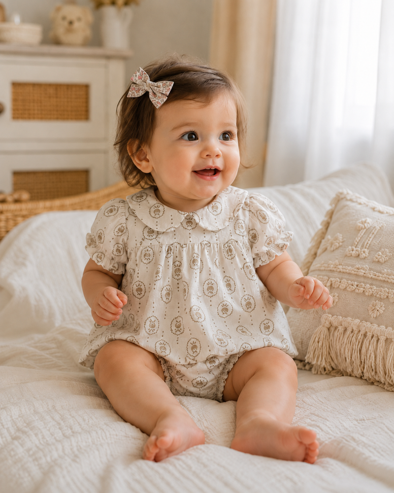 Chargez l'image dans la visionneuse de la galerie, Barboteuse bébé fille été à motifs ronds fleuris
