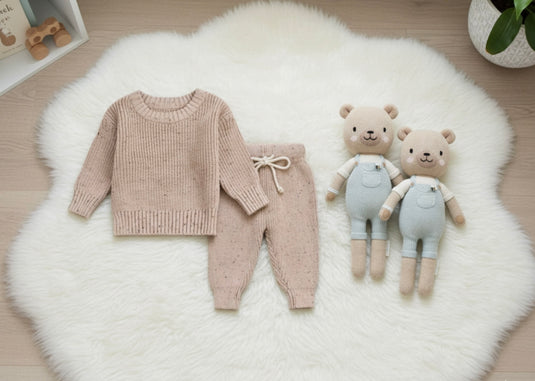 Ensemble bébé garçon en tricot de coton doux et confortable – Kali - Boutique Kaki Lilas