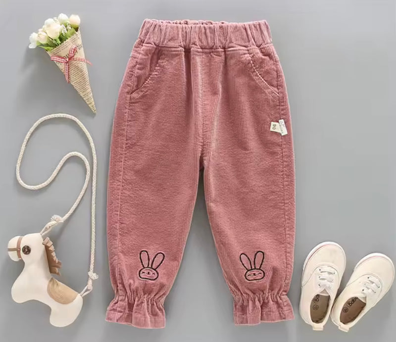 Load image into Gallery viewer, Girls' corduroy trousers with rabbit print – Kali
