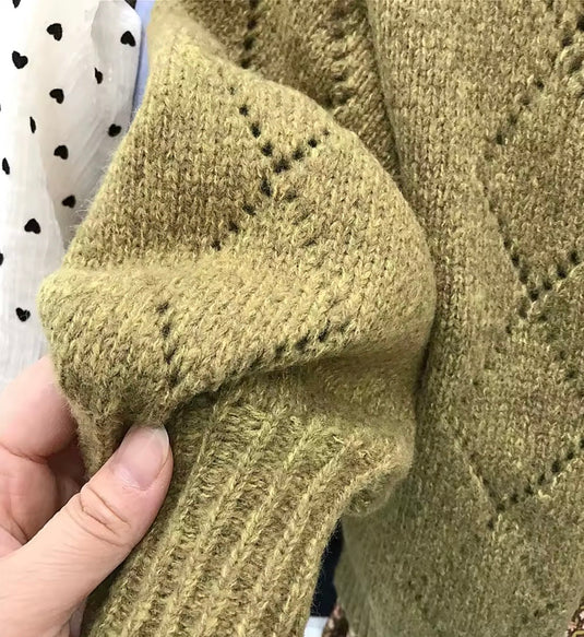 Olive openwork knit cardigan for baby and girl – Fall-Winter
