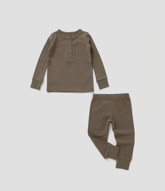 Ensemble Henley à manches longues | Noyer coton bio - Boutique Kaki Lilas
