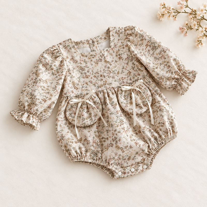 Load image into Gallery viewer, Barboteuse bébé fille fleurie – Style vintage - Pré-commande

