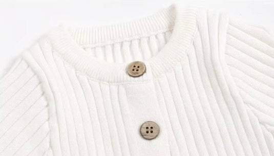 Barboteuse bébé unisexe blanche en tricot de coton – manches longues