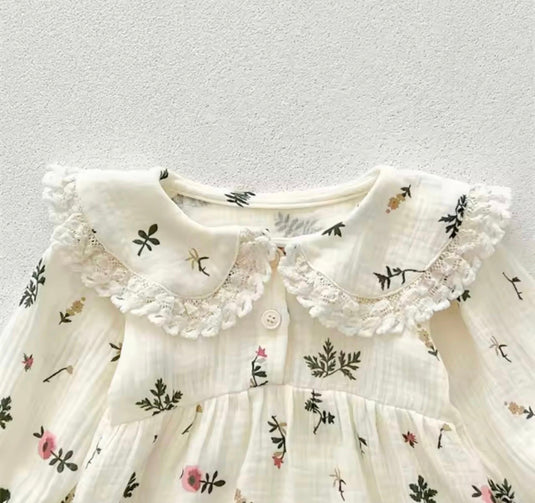 Floral cotton baby romper with matching headband