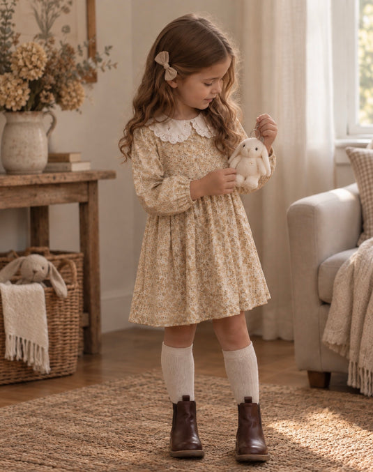 Robe Marguerite florale à col Peter Pan pour bébé et fille – Automne
